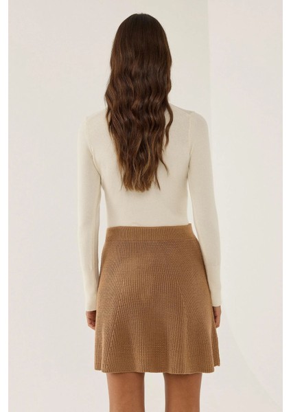 Kadın Triko Mini Etek Kestane Kahvesi