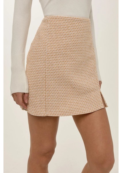 Kadın Yırtmaçlı Düz Mini Etek Yellow