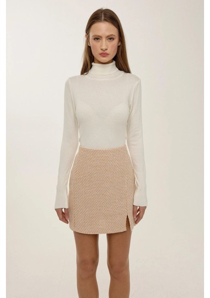 Kadın Yırtmaçlı Düz Mini Etek Yellow