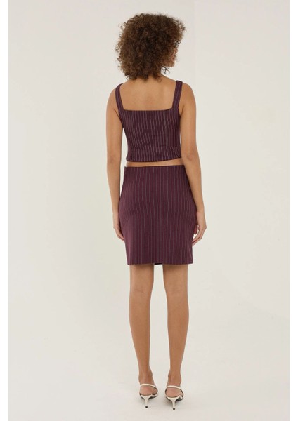 Kadın Çizgili Mini Etek Red