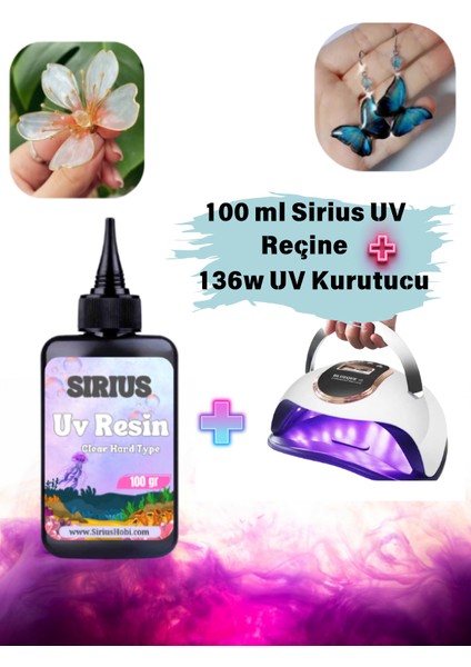 Sirius Uv Reçine Sert Tip-Hızlı Kürlenen 100 ml 136W Uv Epoksi Kurutucu Seti
