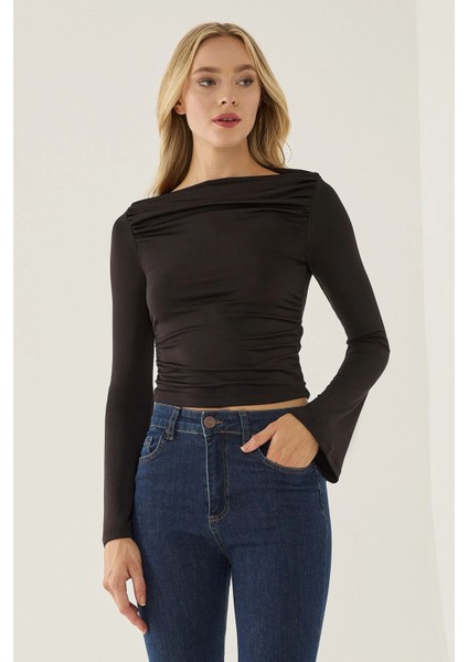 Kadın Drape Detaylı Top Siyah