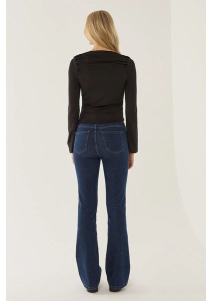 Kadın Drape Detaylı Top Siyah