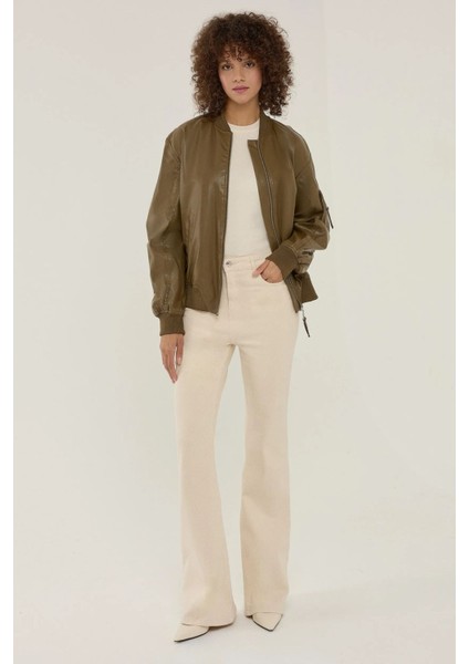 Kadın Rahat Kesim Suni Deri Ceket Yeşil