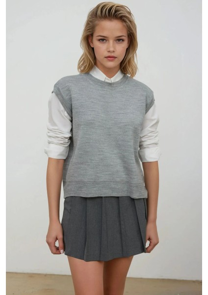 Kadın Bisiklet Yaka Triko Süveter Gri
