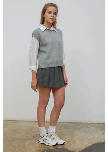 Kadın Bisiklet Yaka Triko Süveter Gri