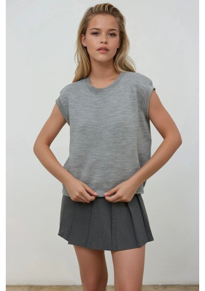 Kadın Bisiklet Yaka Triko Süveter Gri