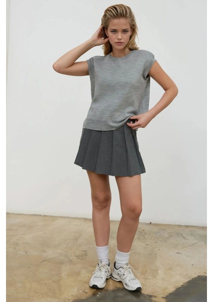 Kadın Bisiklet Yaka Triko Süveter Gri