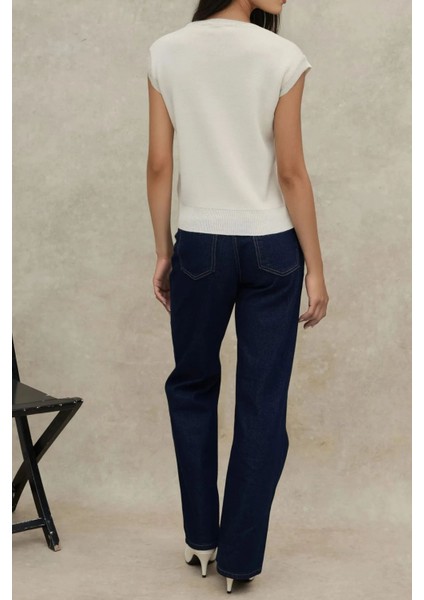 Kadın Bisiklet Yaka Triko Süveter Natural