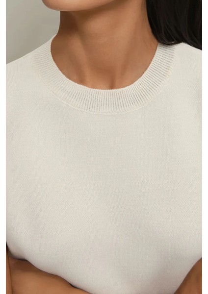 Kadın Bisiklet Yaka Triko Süveter Natural
