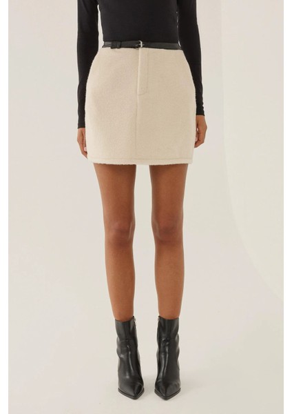 Kadın Kemerli Mini Etek Natural