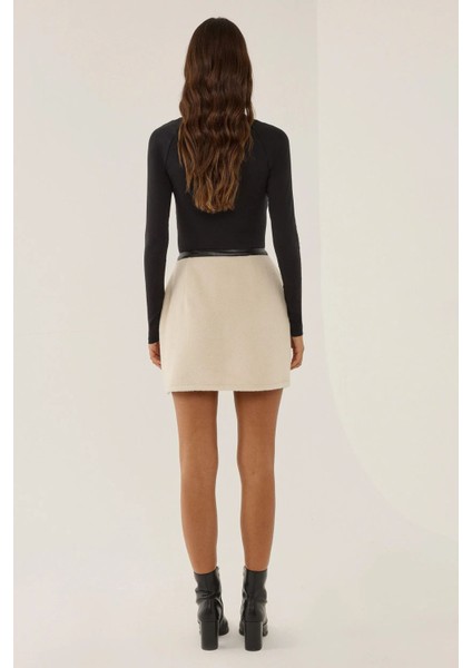 Kadın Kemerli Mini Etek Natural