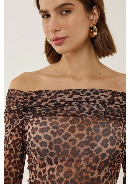 Kadın Omuz Açık Desenli Transparan Üst Çok Renkli