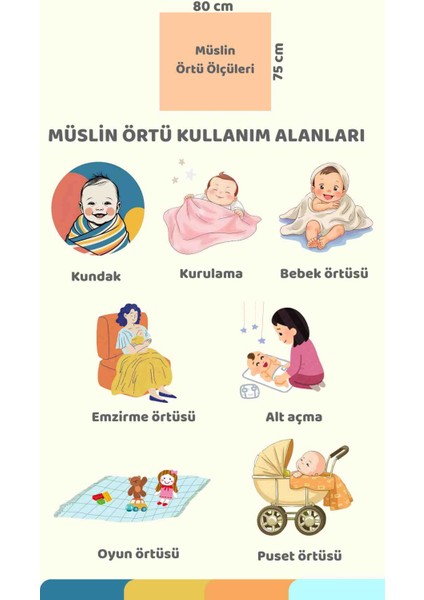 Bebek Müslin Örtü&battaniye 4 Adet %100 Pamuklu Çok Amaçlı Örtü 80X75CM-OEKO Tex fırsatları