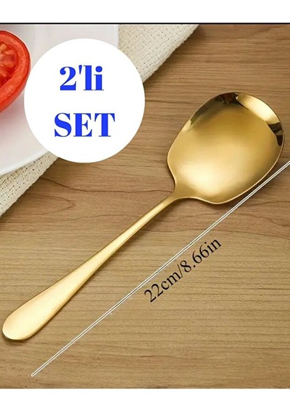 Pratik 2 Adet Paslanmaz Gold Çelik Lüx Servis Salata Kaşığı Spatula Çelik Yemek Servis Kaşığı 21CM fiyatları