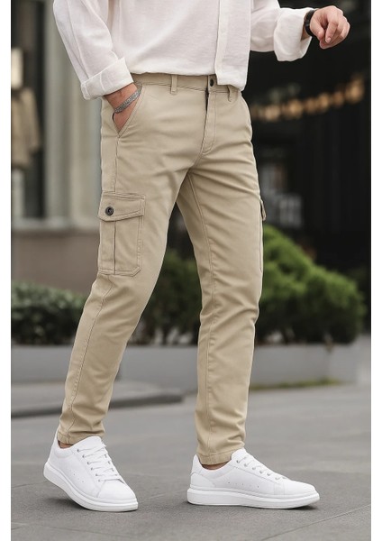 Erkek Bol Paça Esnek Krem Kargo Cepli Pantolon fiyatları