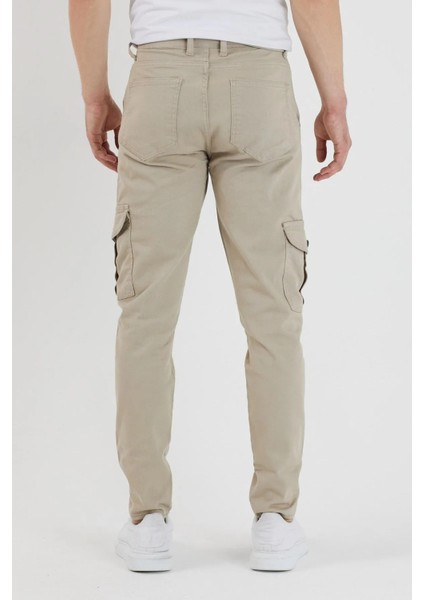 Erkek Bol Paça Esnek Krem Kargo Cepli Pantolon modelleri