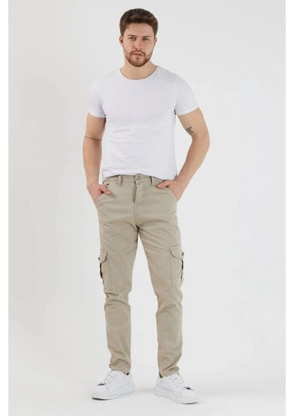 Erkek Bol Paça Esnek Krem Kargo Cepli Pantolon fırsatları