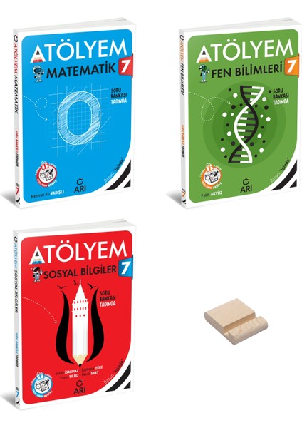 7. Sınıf Atölyem Matematik Fen Bilimleri ve Sosyal Bilgiler Soru Bankası 3lü Set + Telefon Standı