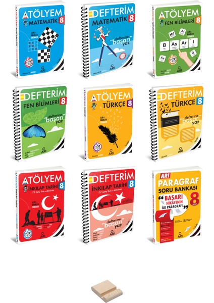 Lgs 8. Sınıf Matematik Fen Türkçe Inkılap ve Paragraf Atölyem - Defterim 9lu Set + Telefon Standı