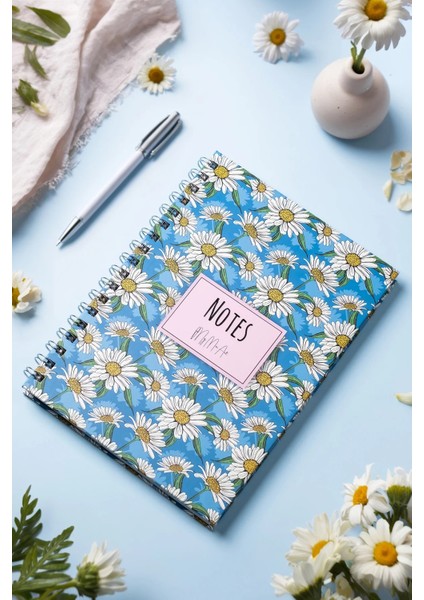 My Mia Art Daisy-Big Sert Kapak Spiralli Defter Çelik Kasa Tükenmez Kalem Hediye