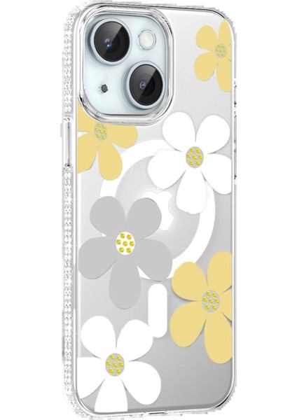 Apple iPhone 15 Floral Magsafe Kapak - SARI-(5796) - SBS3378-7754