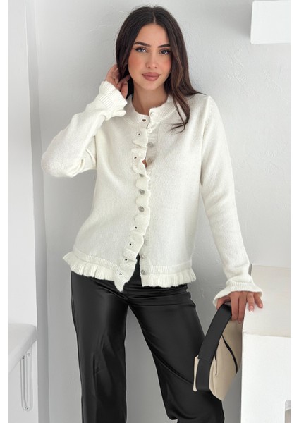 Kadın Kalın Tiftik Hırka – Fırfır Kollu & Yumuşak Dokulu fiyatları