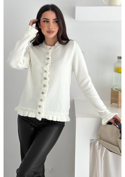 Kadın Kalın Tiftik Hırka – Fırfır Kollu & Yumuşak Dokulu fırsatları