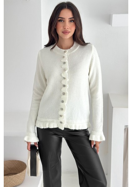 Kadın Kalın Tiftik Hırka – Fırfır Kollu & Yumuşak Dokulu indirimleri