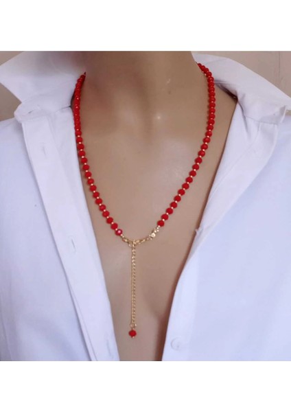 Kırmızı Kristal Boncuklu 7 Göz Süryani Taşı Kolye – Ipek Püsküllü El Yapımı Tasarım fiyatları