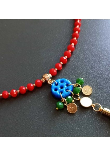 Kırmızı Kristal Boncuklu 7 Göz Süryani Taşı Kolye – Ipek Püsküllü El Yapımı Tasarım modelleri