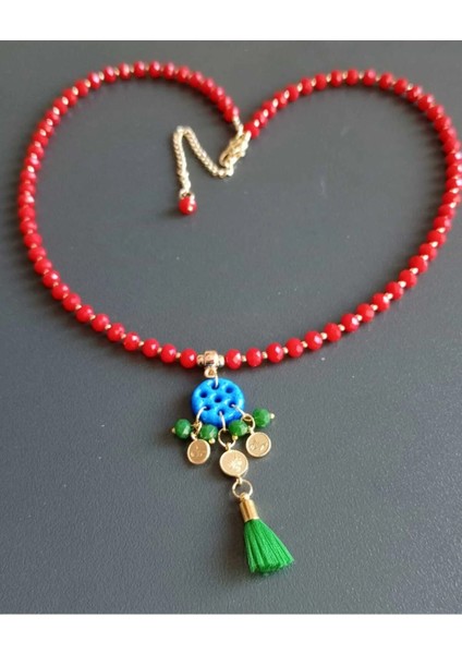 Kırmızı Kristal Boncuklu 7 Göz Süryani Taşı Kolye – Ipek Püsküllü El Yapımı Tasarım fırsatları