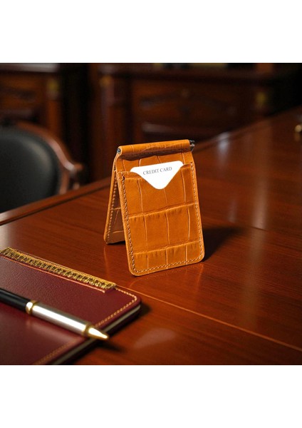 Taba Erkek Cüzdan Para Klipsli Hakiki Deri İnce Pratik Kartlık Cüzdan Desenli