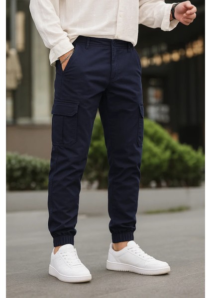 Erkek Lastikli Paça Kargo Cep Lacivert Pantolon