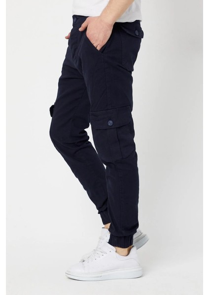 Erkek Lastikli Paça Kargo Cep Lacivert Pantolon