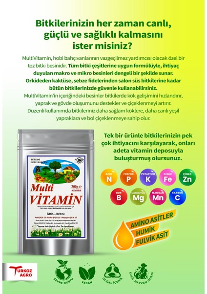 TURKOZ MULTİVİTAMİN TÜM BİTKİ ÇİÇEK BESİNLERİ KARIŞIMI Hobi kullanımı içindir (küçük boy) fiyatları