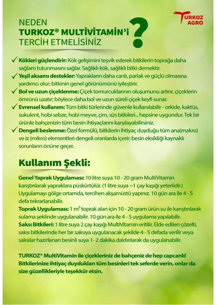 TURKOZ MULTİVİTAMİN TÜM BİTKİ ÇİÇEK BESİNLERİ KARIŞIMI Hobi kullanımı içindir (küçük boy) modelleri