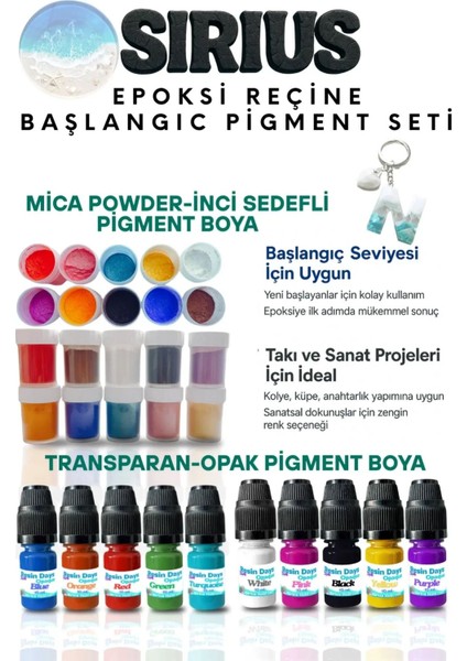 Epoksi Reçine Başlangıç Boya Seti – 20 Renk (Inci Sedefli Mica + Opak-Transparan Pigment)