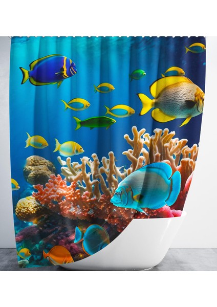 Banyo Perdesi 1X180X200 Tek Kanat Duş Perdesi Halka Hediyeli Duşakabin Perdesi Underwater 2