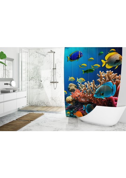 Banyo Perdesi 1X180X200 Tek Kanat Duş Perdesi Halka Hediyeli Duşakabin Perdesi Underwater 2 fiyatları