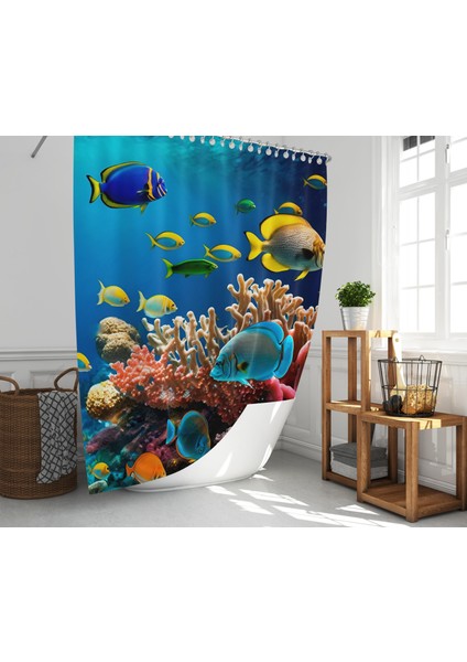 Banyo Perdesi 1X180X200 Tek Kanat Duş Perdesi Halka Hediyeli Duşakabin Perdesi Underwater 2 modelleri