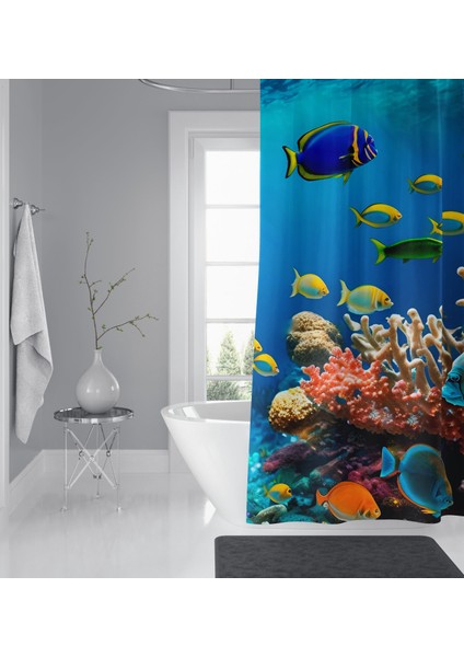 Banyo Perdesi 1X180X200 Tek Kanat Duş Perdesi Halka Hediyeli Duşakabin Perdesi Underwater 2 fırsatları