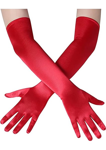 Nessiworld uzun Boy Ekstra Parlak Saten Eldiven Kırmızı Renk