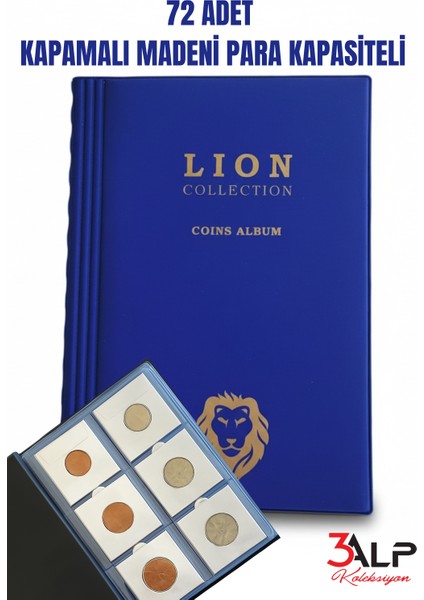 Lion 72 Gözlü Kapamalı Madeni Para Albümü Mavi