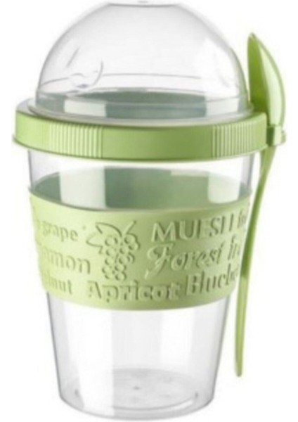 Pratik Taşınabilir Kaşıklı Atıştırmalık ve Yoğurt Kabı, Yeşil Renkli, Kullanışlı ve Hafif