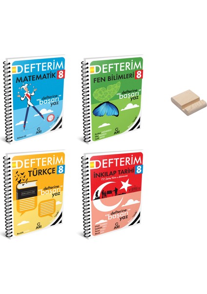 Lgs 8. Sınıf Defterim Matematik Fen Türkçe ve Inkılap 4lü Set + Telefon Standı