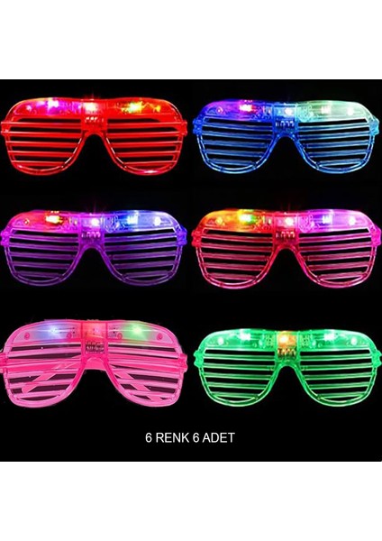 Işıklı Panjur Şeritli LED Parti Gözlüğü 6 Renk 6’lı Set
