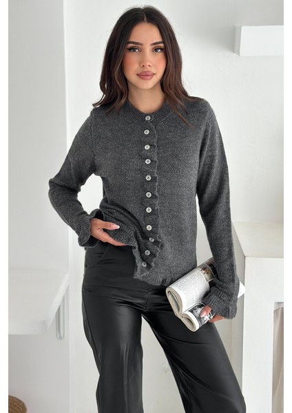 Kadın Kalın Tiftik Hırka – Fırfır Kollu & Yumuşak Dokulu fırsatları