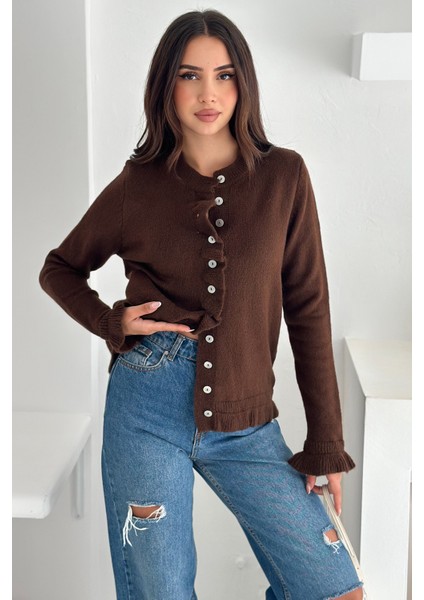 Kadın Kalın Tiftik Hırka – Fırfır Kollu & Yumuşak Dokulu fırsatları