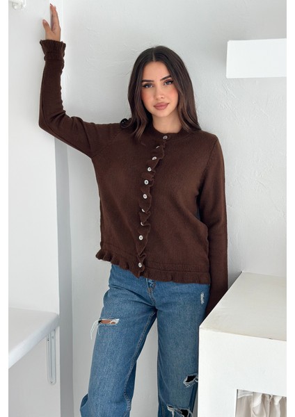 Kadın Kalın Tiftik Hırka – Fırfır Kollu & Yumuşak Dokulu indirimleri